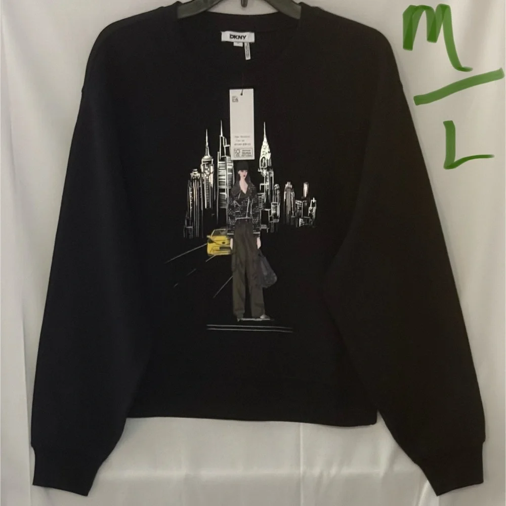 DKNY Black Cityscape Graphic Sweatshirt